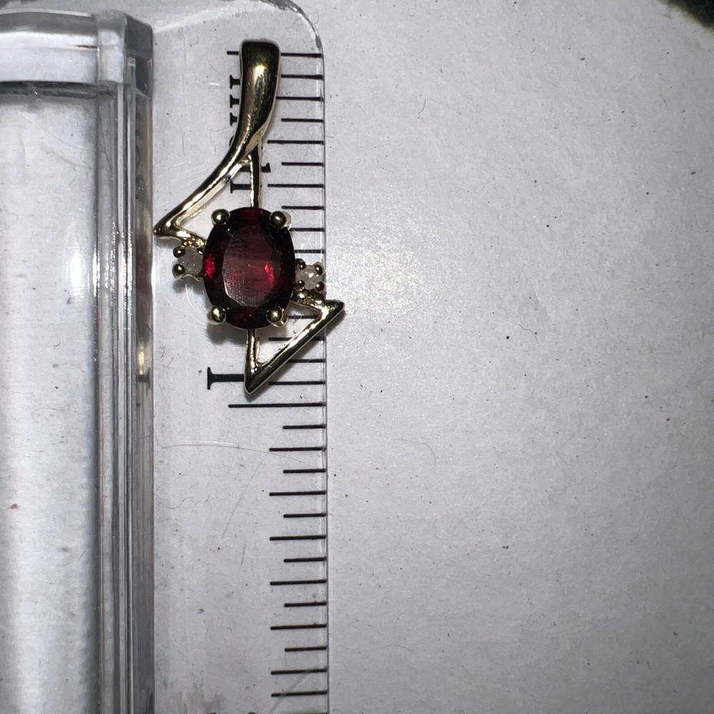 Vintage Estate Long Drop Charm Gold Tone Red Rhinestone