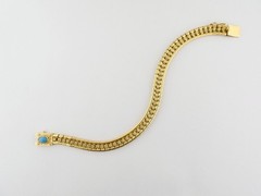 Vintage Portuguese 19K Yellow Gold Articulated Line Bracelet Turquoise Clasp
