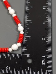 Vintage Red White Glass Stacked Disc Bead Necklace Nautical MCM Mod 32 in