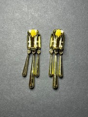 Vintage Jewelmint Gold Tone & Green Black Glass Dangle Drop Clip On Earrings 2″