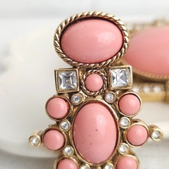 Vtg Elizabeth Taylor Avon Coral Brooch Clip Earrings Set Demi Parure Victorian