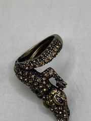 Vintage Alligator Crocodile Adjustable Ring Multi Colored Rhinestones