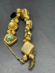 Vintage Corocraft Gold Tone Victorian Gemstone Sliding Charm Bracelet Sz 8.75