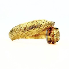 Unic Snake Secret Watch Gold Plated Figural Serpent Bangle Rhinestone Bracelet
