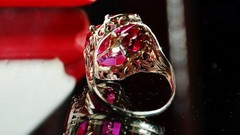 14k white gold ring 2.50ct lab created ruby sz 3.5 antique handmade 2.33gr N3331