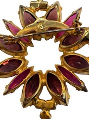 Vtg Rhinestone Brooch Amethyst Purple Fuchsia Pink Gold Plate Navette Marquis B4