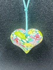 Vintage Billie Beads Hand Crafted Polymer Clay Heart Love Pendant on Silk Cord