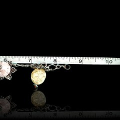 Vtg Silver Plate Crackle Glass Flower Drop Charm Bracelet 8.5in