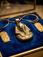 Handmade Solid Brass King Tut Necklace Egyptian Pharaoh Pendant Antique Finish