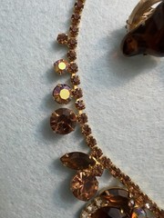 VTG D&E Juliana Root Beer Glass & Topaz Rhinestone Runway Necklace & Earrings
