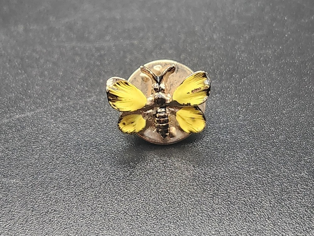#0265 – Vintage Yellow Butterfly Lapel Pin Gold Tone Enamel Mini Butterfly…