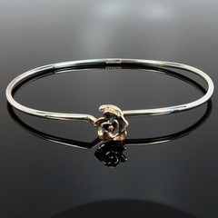 Sterling Silver Rose Bangle Charm Bracelet Flower Design Stacking Vintage NOS