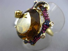 MASSIVE 22.37CT WHITE & BLACK DIAMOND & AAA MULTI GEM 18K YELLOW GOLD SNAKE RING