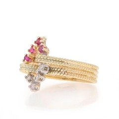 Yellow Gold Ruby Diamond Vintage Ring – 14k Round .42ctw Intertwinted Rope