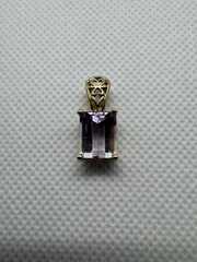 Vintage Emerald Cut Ametrine Purple & Clear Pendant with 10k Yellow Gold 2.46g