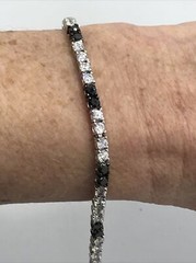 Vintage Black Onyx & Cubic Zirconia Stunning SIlver tone Tennis Bracelet 6.75″