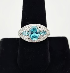 Sterling Silver 925 Blue Topaz Aquamarine Halo Pear Oval Gemstone Ring Sz 8 – 5g