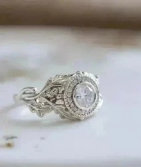 Vintage Art Deco 2 Ct Lab Created Diamonds Pave Set Engagement 14K Gold FN Rings