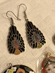 Vintage Cloisonne Butterfly Jewelry 7pc Pendants Earrings Elephant Peacock Cuff