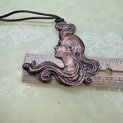 Vintage 1979 Talcon Int. Denver Art Nouveau Revival Copper Necklace Lady Profile