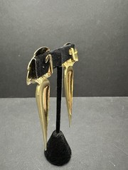 Vintage Art Deco Statement Goldtone Black Rhinestone Earrings Large Drop Clip-on