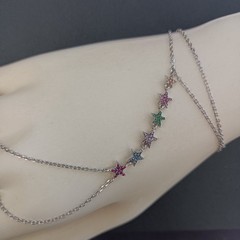 Hand Chain Bracelet Sterling Silver Slave Bracelet Ring Connected Stars Crystals