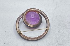 Vintage Sterling Silver 925 Amethyst Cabochon Modernist Orbital Brooch 45mm