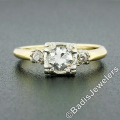 Vintage 14k Two Tone Gold 0.68ctw Old European Diamond Solitaire Engagement Ring