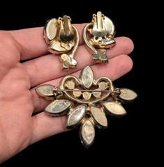 Verified Juliana Green Opal Blue Rhinestone Brooch Clip Earrings Set *Modified*