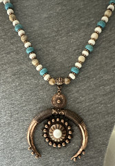 Shyanne Southwestern Style Bead Necklace Copper Tone Squash Blossom Pendant n602