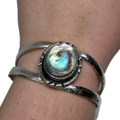 Vintage Taxco Mexico Sterling Silver Abalone Cuff 39g