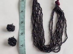 Vintage Multi-Strand Purple Peacock Seed Bead Choker Necklace Matching Earrings