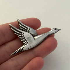 Vintage 925 Sterling Silver Mexico Flying Birds Duck Goose Animal Brooch Pin