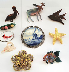Vintage Brooch Lot Of 10 Varied Styles, Composition, Character & Age