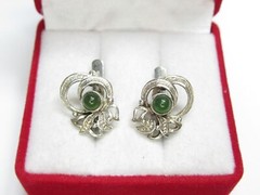 Vintage USSR 875 silver earrings, star, nephritis 3,73 gr.