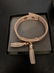 YIK FUNG Pink Tassels Leather Wrap Adj Snap w Rose GoldTone Accents Y2K