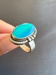 Vintage 925 Sterling Silver Blue Green Stone Ring Adjustable Size