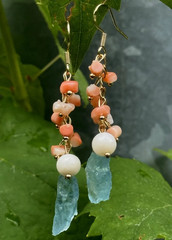 Aquamarine natural coral earrings with pearls