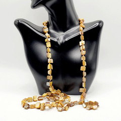 Warm Brown Beige Tone MOP Abalone Tri Tip Nugget NO CLASP Vintage Necklace 36 in