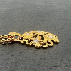 YSL Yves Saint Laurent Vintage Floral Necklace Gold Tone Rhinestone Rare Jewelry