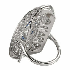 Sparkling Art Deco Round Cut Moissanite and Blue Sapphire Ring 925 Sliver Ring