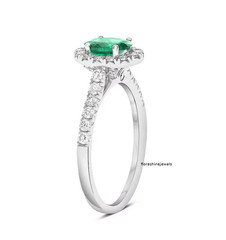 Simulated Green 0.68CT Emerald & White Moissanites 10K White Gold Halo Ring FN