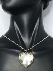 VTG Israel .925 Sterling Silver MOP Mother Of Pearl Heart Pendant 17.75″ Chain
