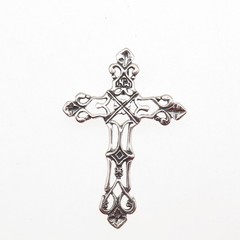 925 Sterling Silver Vintage Fleur de Lis Cross Oxidized Slide Pendant
