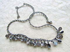 Vintage Necklace Unusual Heart Link Chain AB Rhinestones Glass Moonstone Dangles