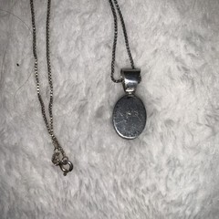 Sterling Silver 925 Box Chain Necklace with Green Oval Stone Pendant Spring Ring