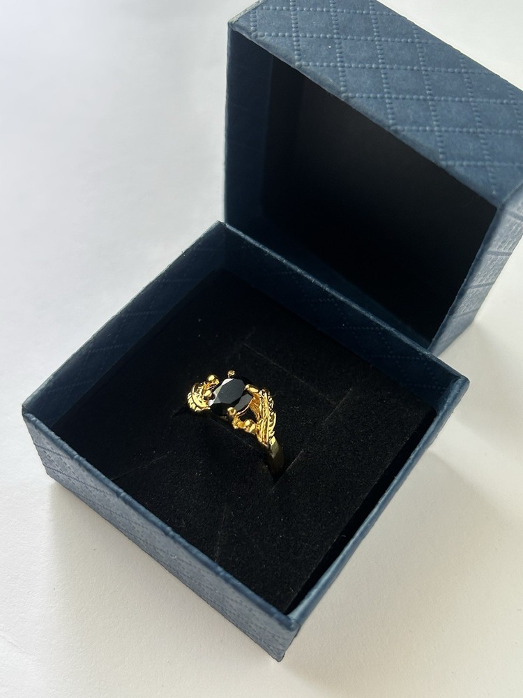 Vintage Black Cubic Zirconia Ring Gold Plated Womens Size 6.5