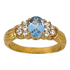 Vintage 1970s Cocktail Ring Size 7 Blue CZ 18KT Gold Plate – 14U
