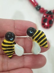 Flying Colors Lady Bug/bee Ceramic Necklace/Brooch/Earrings Bee/ladyBug Colorful