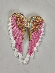 Beautiful Angel Wings Brooch Pendant Iridescent Rhinestones Gold Tone White Pink